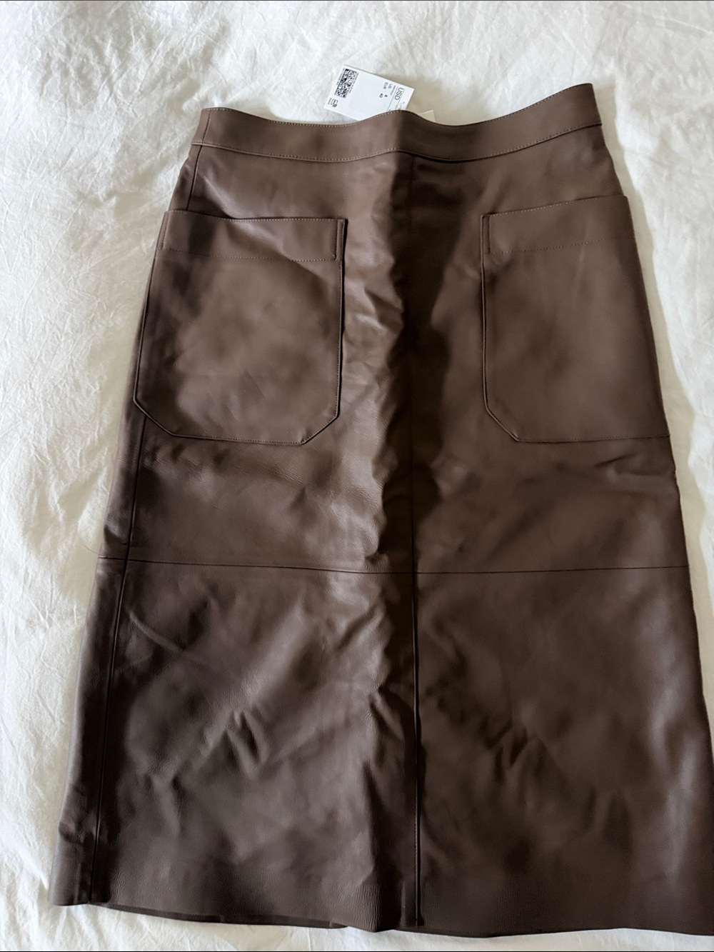 H&M Brown Faux Leather Midi Skirt with Front Patch Pockets